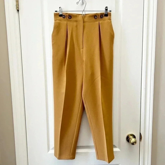 Topshop Betty Peg Trousers High Waisted Cropped Paperbag Pants Tan Camel Size 4 - Picture 5 of 16